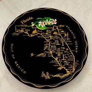Vintage Florida Black Enamel Metal Tray